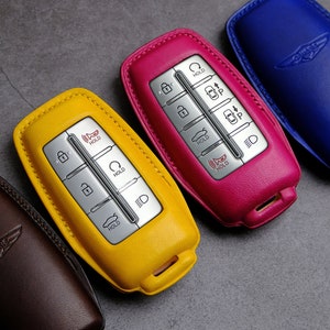 Genesis G80 Key Fob Cover, Handcarft Leather Protector Case GV60 G70 G80 GV70 GV80 ... Genesis Keyless Key Ring Key Case, Birthday Gift