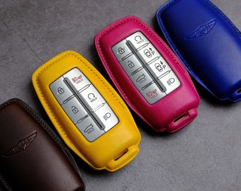 Genesis G80 Key Fob Cover, Handcarft Leather Protector Case GV60 G70 G80 GV70 GV80 ... Genesis Keyless Key Ring Key Case, Birthday Gift