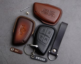 GMC Sierra 1500 2500 Denali AT4 AT4X Heavy Duty Key Fob Cover, Leather Key Case For Keyless Entry Remotes GMC 1500, GMC Key Chain Accessory