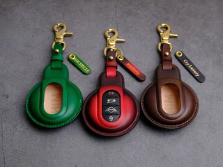 Custodia Chiave Auto In Pelle HIBEYO Per BMW Mini Cooper (F54 F55 F56 F57 F60) - Portachiavi A 3 Pulsanti, Rosso