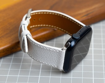 Pulseira de couro branco para Apple Watch 38 mm 40 mm 42 mm 44 mm - Pulseira e alça de couro feitas à mão para Apple Watch - Pulseira para Apple Watch - Presente para pai/mãe