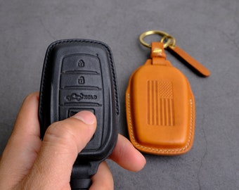 BXQATMB For Toyota Key Fob Cover With Leather Zinc Alloy Keychains,for 2022-2025 Toyota Tundra, For 2023-2025 Sequoia,for Camry 2025, For 2024 Grand Highlander,for 2024 Tacoma (Square Buckle-Black - View #2