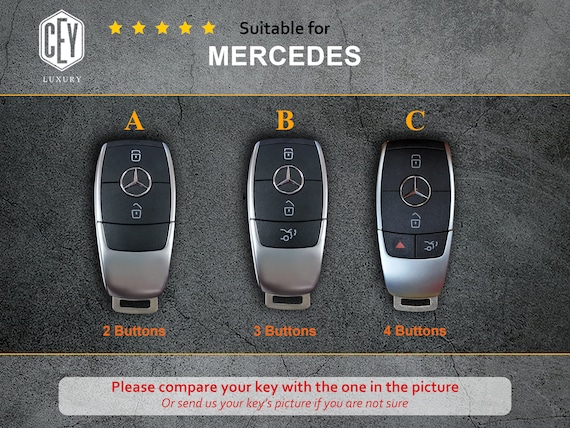 Custodia Portachiavi In Pelle Crazy Horse Per Mercedes Classe C E S (W223, C200, C260, S350, Ecc.) 2020-2022 – Blu, Cucita A Mano, Con Portachiavi