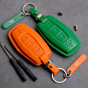 Leather Key Fob For Mitsubishi Mirage, Handcrafted Leather Fit Eclipse Cross Outlander Sport Mirage Lancer Pajero ... Mitsubishi Accessories