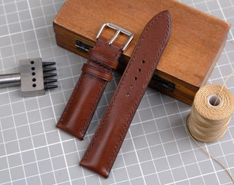 Armband aus braunem Leder - Breite nach Wahl - 22 mm 21 mm 20 mm 19 mm 18 mm 16 mm - Uhrenarmband aus echtem Leder - Geburtstagsgeschenk