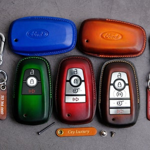 Ford Key Fob Cover (3 4 5 Buttons) - Leather Key Case For Ford Edge Bronco Escape Expedition Explorer Fusion F-series - Birthday Gift