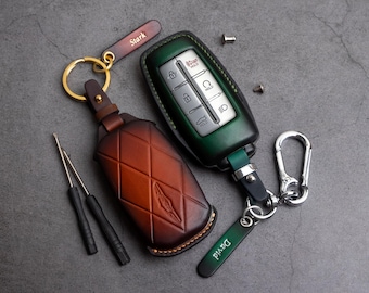 Genesiss Leather Key Fob Cover For G70 G80 G90 GV90 GV80 GV70 GV60, Personalized Leather Keychain with Embossed Initials, Birthday Gift