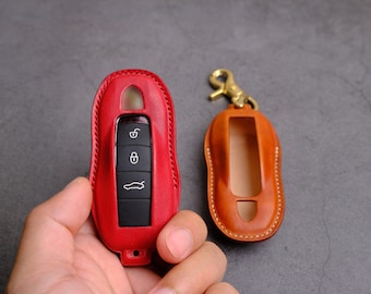 Panamera Key Fob Cover - Leather Key Case For Entry Remotes Fob Shell Cayenne/ Macan/ Taycan/ Panamera/ 718/ 911 - Gift For Her