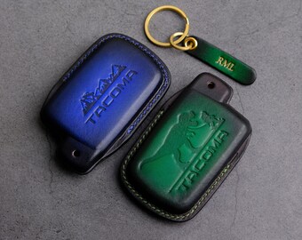 Toyota Tacoma TRD Pro Key Fob Cover, Leather Key Case For Tacoma TRD Off Road SR5 SR Trailhunter ... Key Chain Holder Stamp Emblem