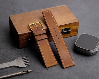 Brown Leather Watch Strap - Customizable Sizes 18mm 19mm 20mm 21mm 22mm - Handmade Bands in Various Sizes - Gift For Him - Birthday Gift