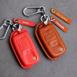 Leather Cover For Flip Key Volkswagen Atlas Jetta Golf Tiguan Polo Beetle ... VW Key Case Key Chain Entry Remote Accessories