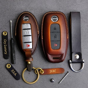 Llavero Nissan Rogue de todo tipo, funda de cuero artesanal para llaves, compatible con Nissan Murano, Pathfinder, Sentra, Kicks, Armada. Llavero Nissan hecho a mano.
