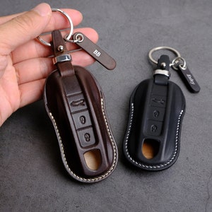 Handcrafted Leather Key Case For Entry Remote 718 911  Taycan Panamera Macan Cayenne ... Key Fob Cover Key Chain Accessories