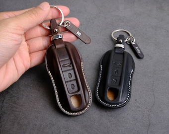 Handcrafted Leather Key Case For Entry Remote 718 911  Taycan Panamera Macan Cayenne ... Key Fob Cover Key Chain Accessories