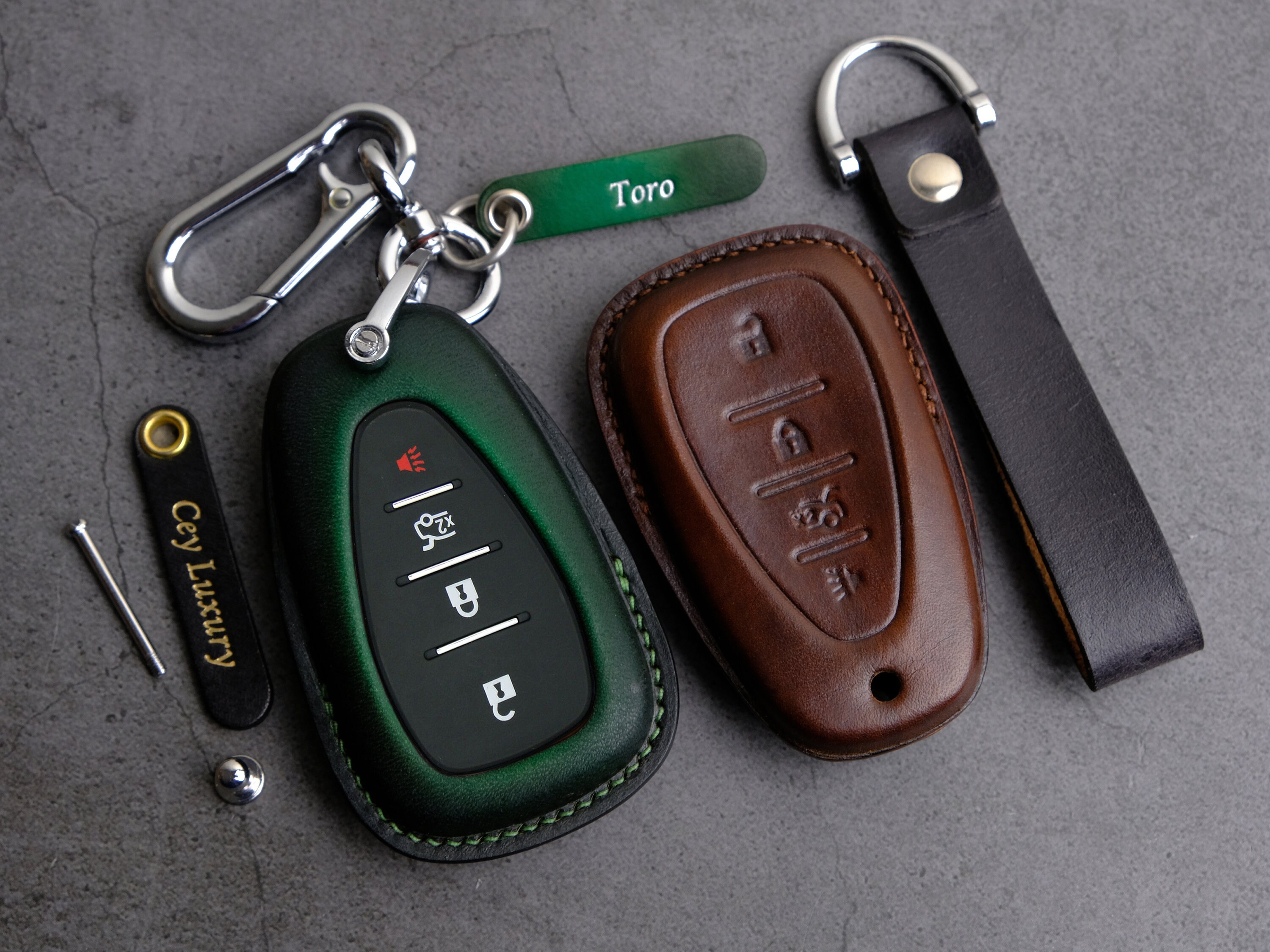 Leather Flip Key Case Cover – Fits Chevrolet Sonic Cruze 4-Button Remote – With Key Chain