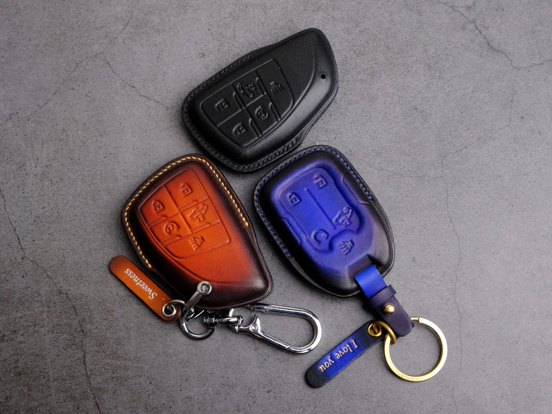 Handcrafted Leather Key Fob Cover for GMC Sierra - Custom Key Case for ...