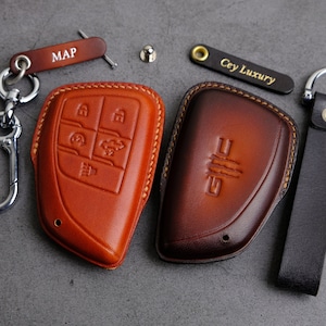 Leather Key Fob Cover For GMC Canyon Yukon Sierra 1500 2500 3500 Denali AT4, Gmc Key Chain Entry Remote, Personalized Gift
