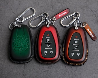 Chevrolet Malibu Leather Key Fob Cover For Equinox Trax Traverse Blazer Camaro Bolt, Chevy Pickup Stamp Emblem, Gift For Him