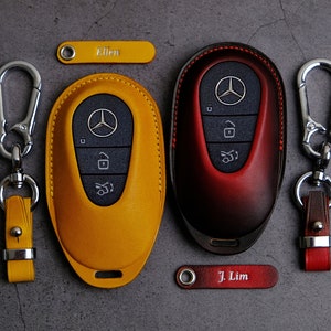 Housse pour porte-clés Mercedes Benz EQS, étui à clés en cuir artisanal pour télécommandes d'entrée Mercedes EQS 2024 2023, cadeau pour lui, cadeau d'anniversaire