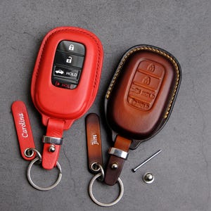 Civic Key Fob Cover - All Type Leather Key Fob Cover for CR-V HR-V Accord Pilot Trailsport Passport Odyssey - Custom Keychain Holder