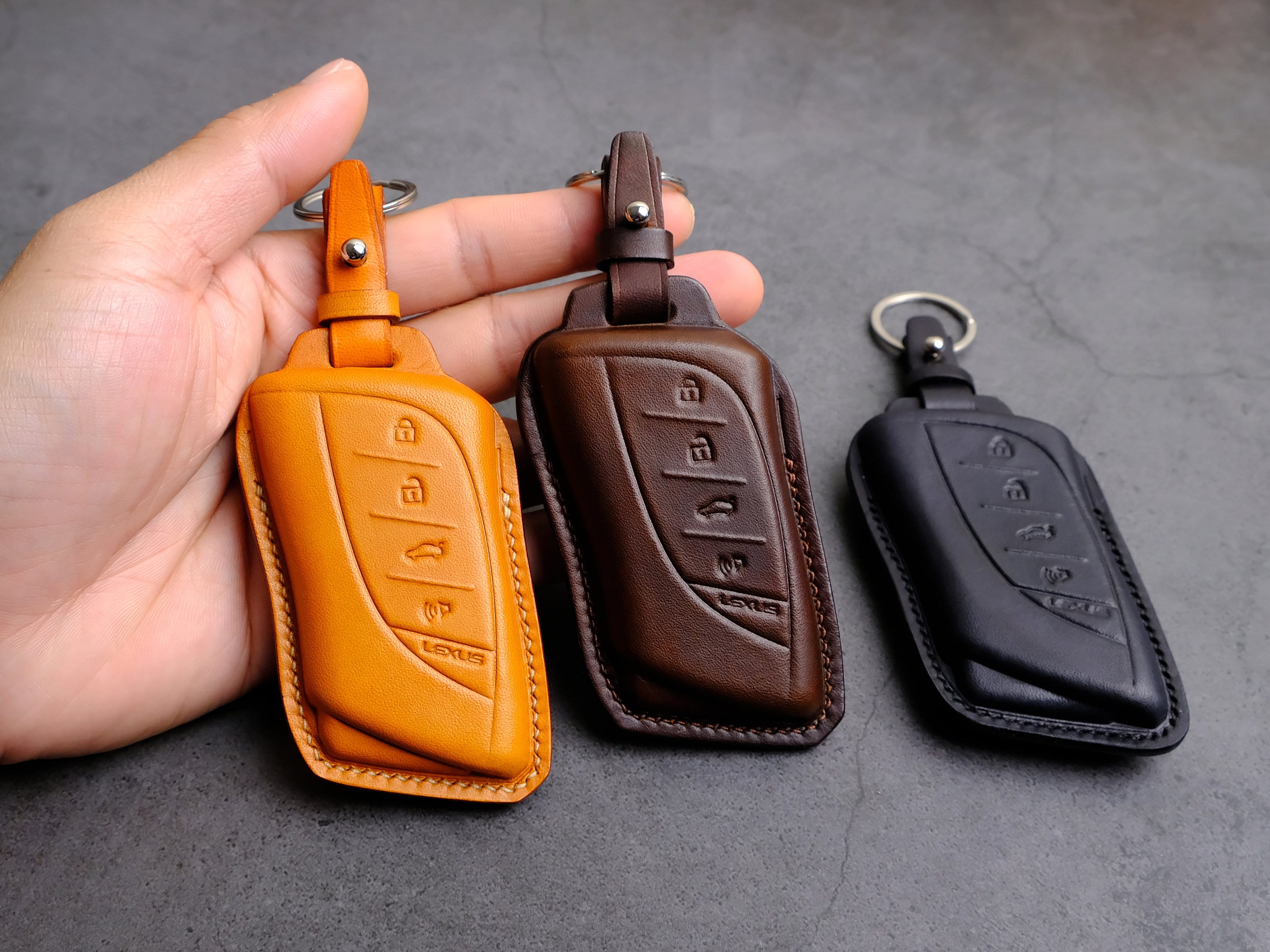 Smyfob Black Leather Keychain and Car Key Fob Cover Compatible with Lexus Shell Holder Case Gifts Accessories ES250 ES300h ES350 IS300 IS350 NX300