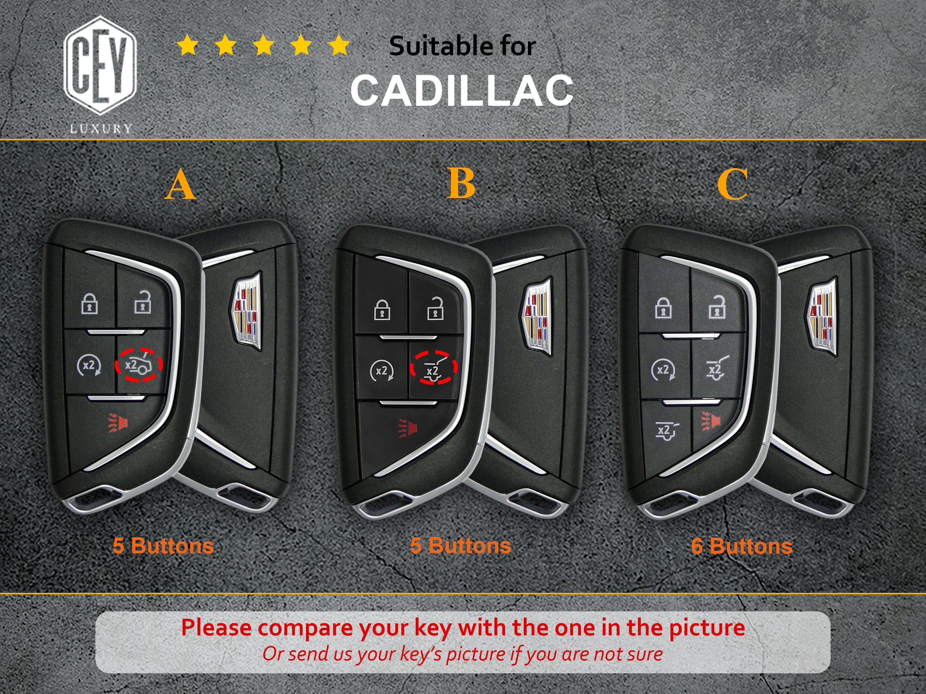 2024 2023 2022 Cadillac Escalade Lyriq XT4 XT5 XT6 Key Fob Cover