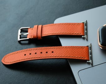 Orange Leather Strap For Apple Watch Series 1 2 3 4 5 6 7 8  SE - Apple Watch 38mm 40mm 42mm 44mm - Gift For Him - iwatch Band