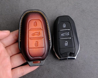 Handcrafted Leather For Peugeot 308 Key Fob Cover, Handmade leather Key Case For Peugeot 3008 5008 Peugeot 308 Accessories, Birthday Gift