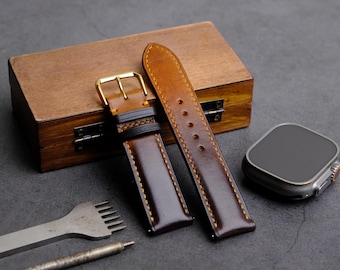 Patina Tan Leather Watch Strap - Custom Leather Watch strap size 22mm 21mm 20mm 19mm 18mm - Choice of Width - Gift For Boyfriend