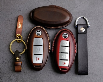 Cover Nissan Pathfinder Key Fob, Handcraft Leather Key Case Fit For Nissan Murano Rogue Sentra Kicks Armada, Handmade Nissan Keychain