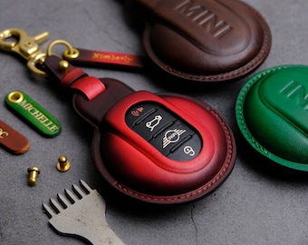 Mini John Cooper Works  Key Case - Handcrated Leather Key Fob Cover For Mini Countryman Clubman Hardtop  - Mini JCW Accessories