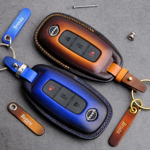 2025 2024 Nissan Key Fob Cover - Leather Key Case Cover For Nissan Rogue Pathfinder Sentra Kicks Frontier Armada Maxima ... Nissan Accessory