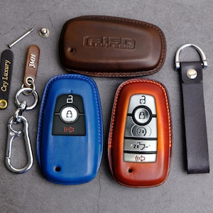 Cover For Ford F150 F250 Ranger Raptor Maverick ... Personalized Leather Key Case For Entry Remotes Key Fob Ford Truck, Gift for Him