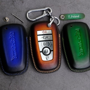 Cover for Ford Raptor Key Fob, Handcrafted Leather for Ford Super Duty Ranger Maverick F150 F250 , Ford Accessory Stamp Emblem