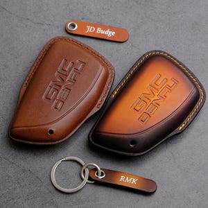 GMC Denali Key Fob Cover, Handcraft Leather Key Case For GMC Canyon Yukon Sierra 1500 2500 HD AT4, Gmc Key Chain Holder Accessories