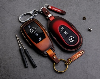 Personalisierte Schlüsselanhänger Abdeckung für Mercedes - Custom Leder Schlüsseletui für Mercedes E C S G GLC GLA GLK GLC300 GLC250 - Mercedes Schlüsselanhänger