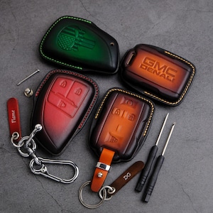 All Type Cover For GMC Sierra Canyon...  Handcraft Leather Key Case  For GMC Sierra 1500 HD AT4 Denali, Gmc Key Chain Key Ring Accessories