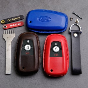 Étui pour porte-clés Ford (3 boutons) - Étui pour clés Ford - Coque en cuir pour Ford F150, Escape, Everest, Explorer, Fusion, Maverick, ...