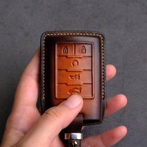 2025 2024 Leather Key Fob Cover For Cadillac STS CTs ATs XTs SLs SRx XLs DTs Escalade EXT ESV, Keyless Remote Keychain & Key Ring Holder