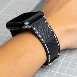 Black Leather Apple Watch Strap - Series 10 9 8 7 6 5 4 3 2 1 SE Ultra 1 2 Watch Band - 38mm 40mm 42mm 44mm - Gift For Husband