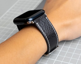 ブラックレザー Apple Watch ストラップ - Series 10 9 8 7 6 5 4 3 2 1 SE Ultra 1 2 ウォッチバンド - 38 mm 40 mm 42 mm 44 mm - 夫へのギフト