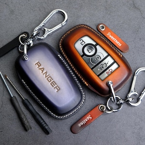 2025 2024 2023 Ford Ranger Key Fob Cover, Leather Key Case For Entry Remotes Ford Ranger XL XLT Lariat Raptor ... Key Holder Key Chain
