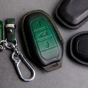 Peugeot 3008 5008 Leather Key Fob Cover – Custom Smart Key Case - Handmade Remote Key Holder & Keychain - Gift For New Car