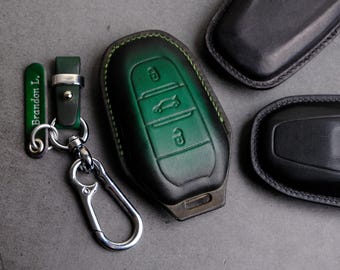 Peugeot 3008 5008 Leather Key Fob Cover – Custom Smart Key Case - Handmade Remote Key Holder & Keychain - Gift For New Car