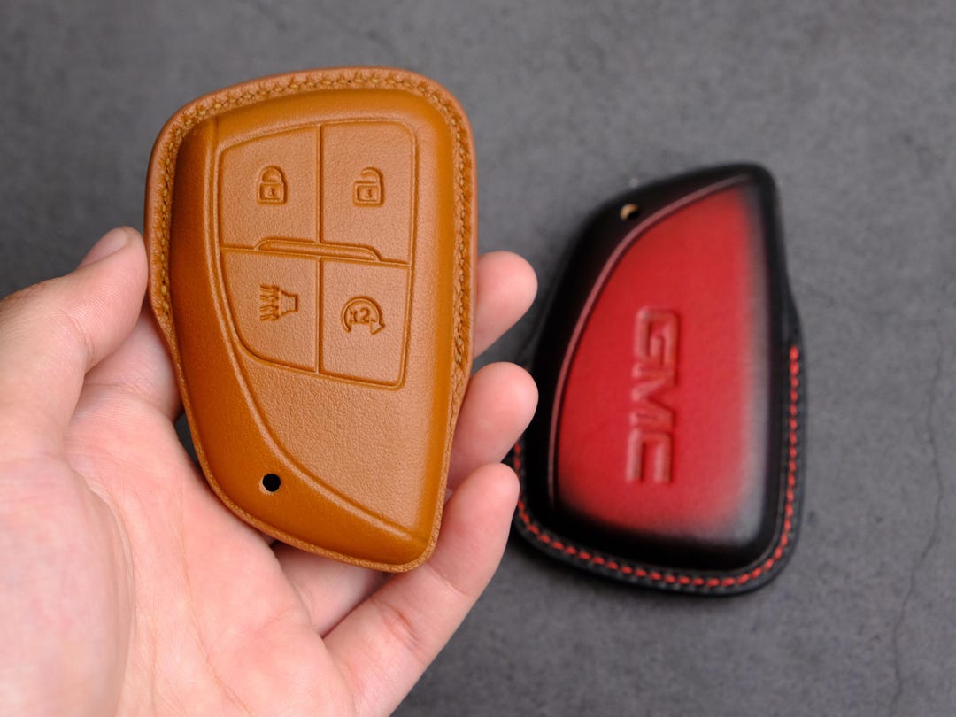 Personalized Key Fob Cover Leather Case for GMC Sierra 1500 AT4 Denali ...