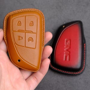Personalized Key Fob Cover Leather Case for GMC Sierra 1500 AT4 Denali, Gmc Key Chain Holder Accessories, Smart Key Protector