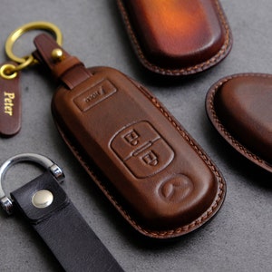 Mazda Key Fob Cover (3 Buttons) - Leather Key Case For Mazda 3/ CX-3/ CX-5/ CX-9 - Mazda Accessories - Mazda Keychain - Mazda Gift