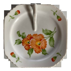 Vintage Hand painted Made in Occupied Japan Floral Candy Dish With Handle