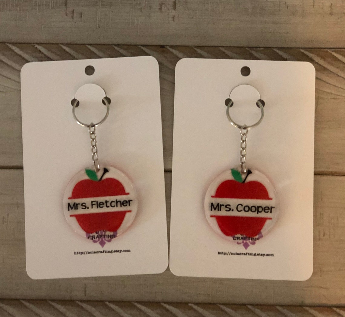 Personalized Teacher Apple Keychain Etsy