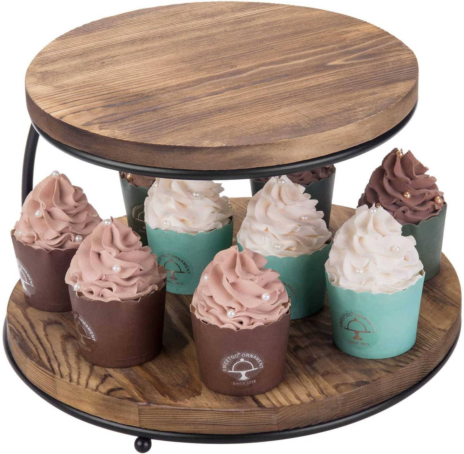 2Tier Pizza Rack/Cupcake Display Stand with Burnt Wood Etsy